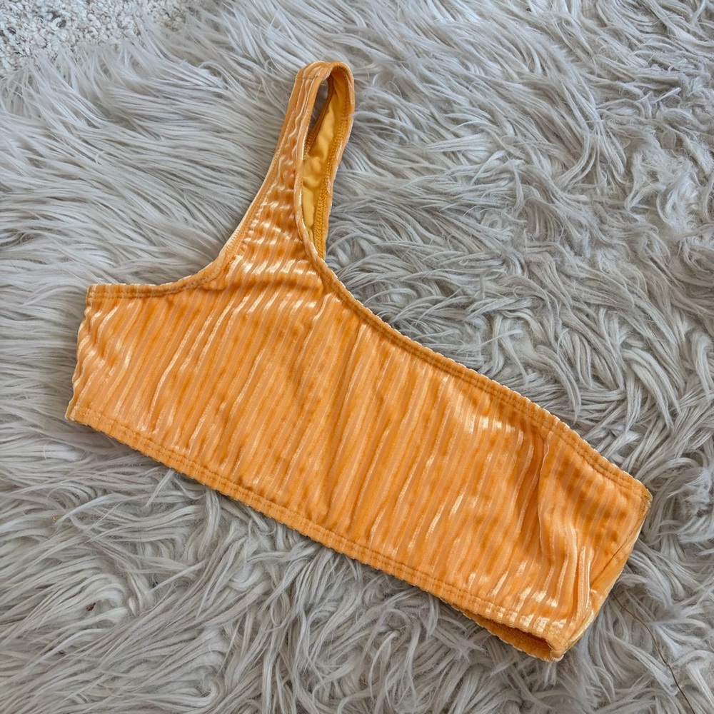 Dippin’ Daisy’s Orange Ribbed Velvet One Shoulder Bikini Top Size Small